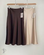 دامن ساتن قهوه ای مجلسی پالاس