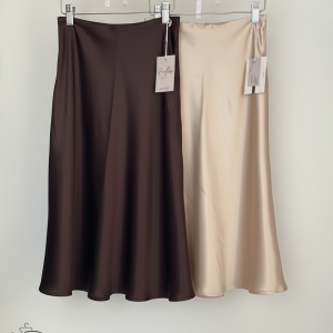 دامن ساتن قهوه ای مجلسی پالاس