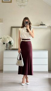 استایل با دامن ساتن در مجالس و موقعیت‌های رسمی