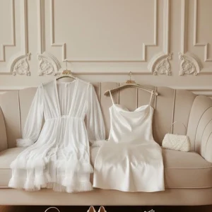 روبدوشامبر توری سفید عروس با آستین پفی تور سانول