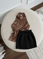 تاپ ساتن رنگ قهوه ای مجلسی و شیک